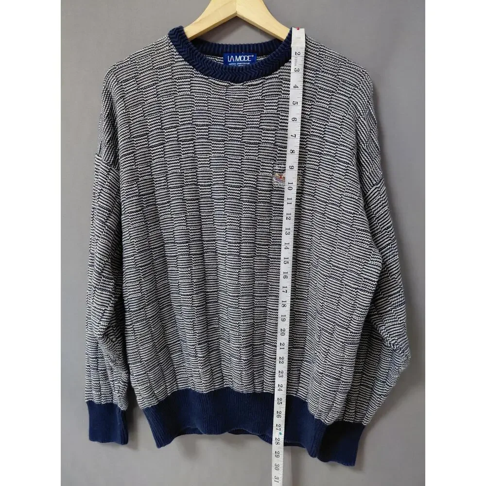 LA Mode Gray Embroidered Knit Geometric Pullover Sweater Men Size M
